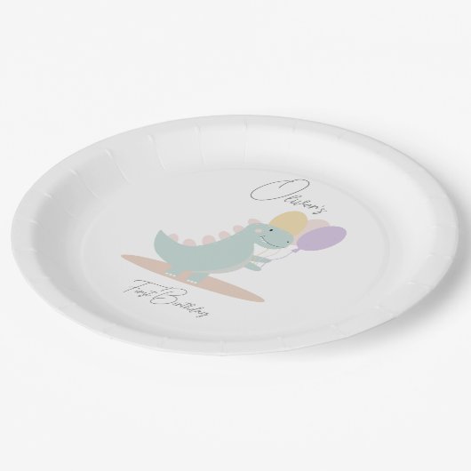 恐竜ガーリーピンク青薄紫誕生会 ペーパープレート (アングル)