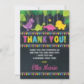 恐竜ガーリー誕生日パーティーピンクサンキューカード 招待状 (正面)