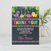 恐竜ガーリー誕生日パーティーピンクサンキューカード 招待状 (スタンド正面)