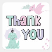 恐竜ガーリーA轟音誕生日ありがとう スクエアシール (正面)