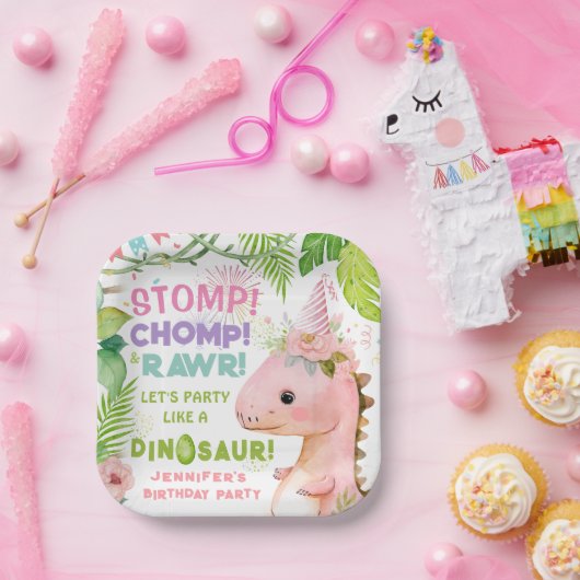 恐竜ガールズピンクバースデーパーティー紙プレート ペーパープレート (パーティー)