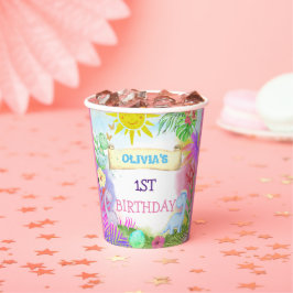 恐竜ガールズフローラグリッター誕生日 紙コップ