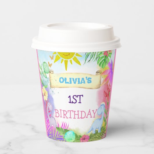 恐竜ガールズフローラグリッター誕生日 紙コップ (正面)