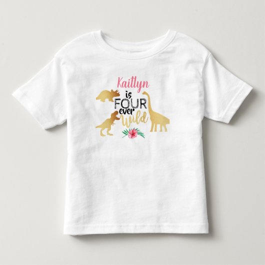 恐竜ガールズ4歳誕生日 トドラーTシャツ (正面)