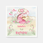 恐竜ガールピンクパステルかわいいフローラ1st誕生日 スタンダードカクテルナプキン (正面)