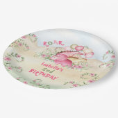 恐竜ガールピンクパステルかわいいフローラ2nd誕生日 ペーパープレート (アングル)