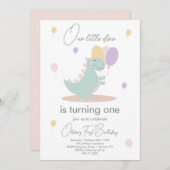 恐竜ガールピンクブルーリラバースデーパーティー 招待状 (正面/裏面)