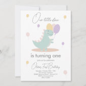 恐竜ガールピンクブルー薄紫誕生会 招待状 (正面)