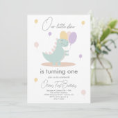 恐竜ガールピンクブルー薄紫誕生会 招待状 (スタンド正面)