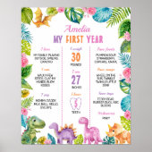 恐竜ガールファースト誕生日マイルストーンポスター ポスター (正面)