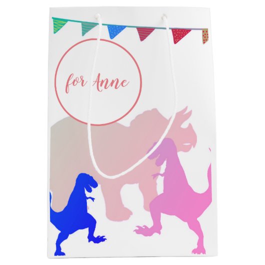 恐竜ガールボーイパーティーフラッグスカスタム ミディアムペーパーバッグ (正面)