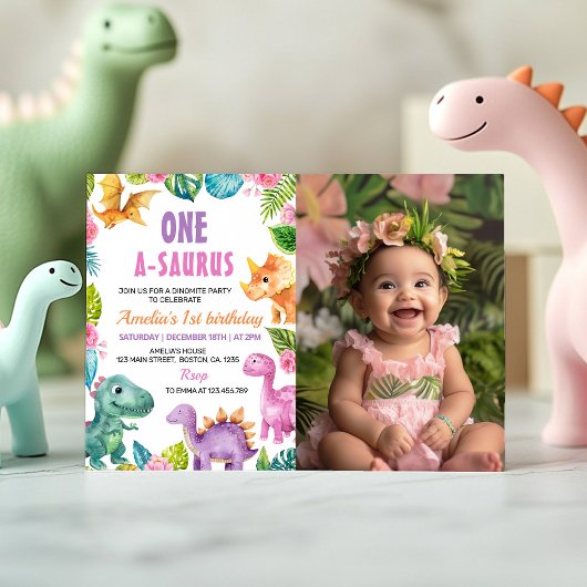 恐竜ガール1stバースデーフォト招待状 招待状