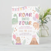 恐竜ガール4th誕生日招待状かわいいベビーディノ4 招待状 (スタンド正面)