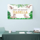 恐竜キッズディノジュラシックトレックスガール誕生日 横断幕 (トレードショー)