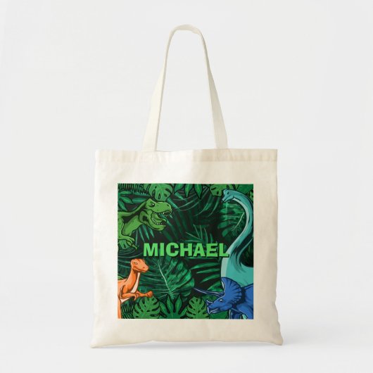 恐竜キッズディノジュラシックトレックスボーイパーソナライズされた トートバッグ (正面)
