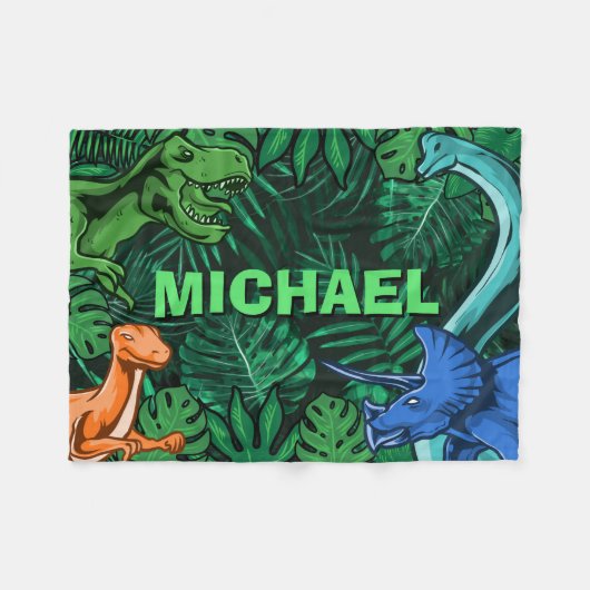 恐竜キッズディノジュラシックトレックスボーイパーソナライズされた フリースブランケット (正面(横))