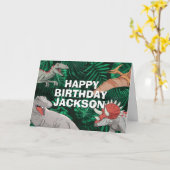 恐竜キッズディノジュラシックトレックスボーイ誕生日 カード (黄色い花)