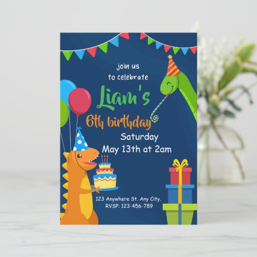 恐竜キッズパーソナライズされた誕生日 招待状 (スタンド正面)