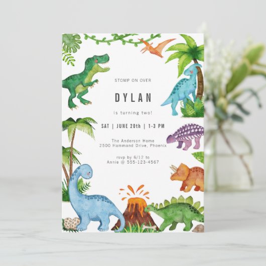 恐竜キッズ誕生日パーティー招待状 招待状 (スタンド正面)