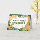 恐竜キッズ金ゴールドディノジュラシックトレックスボーイ誕生日 カード (黄色い花)