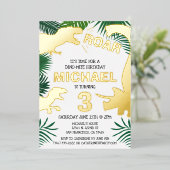 恐竜キッズ金ゴールドディノスレックス誕生日 箔招待状 (立ち正面)