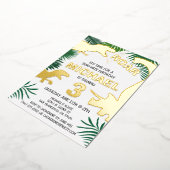 恐竜キッズ金ゴールドディノスレックス誕生日 箔招待状 (回転した状態)