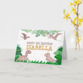 恐竜キッドディノジュラシックトレックスピンクガール誕生日 カード (黄色い花)