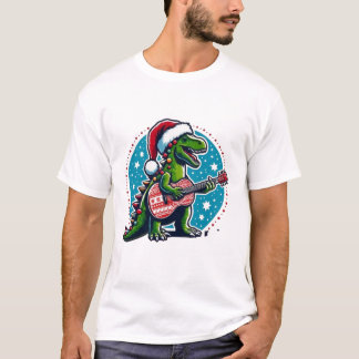 恐竜ギタリスト クリスマスの楽しい日 Tシャツ