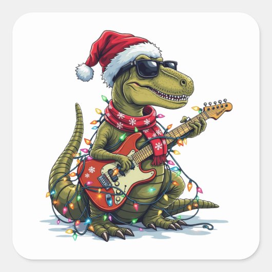 恐竜ギタープレーヤークリスマス スクエアシール (正面)