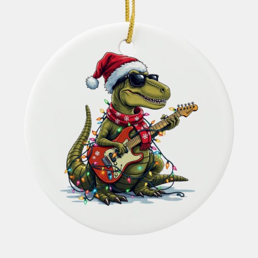 恐竜ギタープレーヤークリスマス セラミックオーナメント (正面)