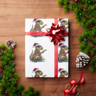 恐竜ギタープレーヤークリスマス ラッピングペーパー