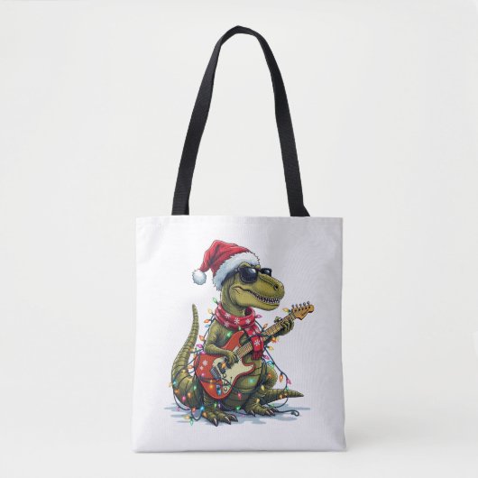 恐竜ギター奏者クリスマス トートバッグ (正面)