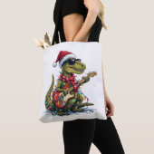 恐竜ギター奏者クリスマス トートバッグ (クローズアップ)