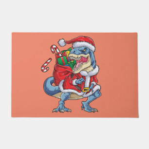 恐竜クリスマスサンタクロースTレックスボーイズ男性 ドアマット