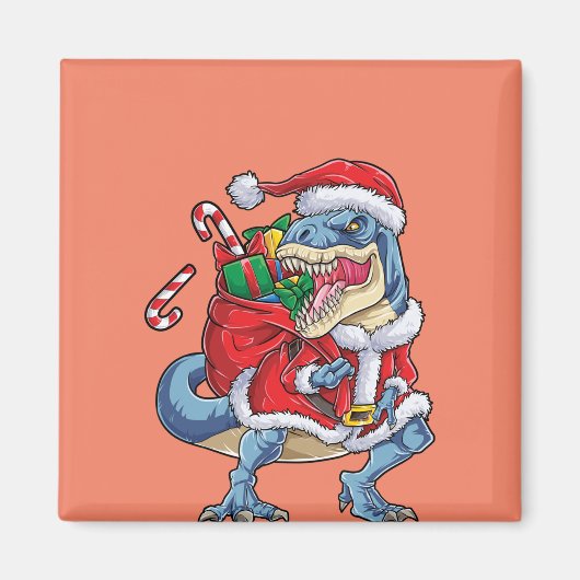 恐竜クリスマスサンタクロースTレックスボーイズ男性 マグネット (正面)
