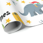 恐竜クリスマスサンタハットパターン&名前をカスタムする ラッピングペーパー (ロールコーナー)