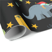 恐竜クリスマスサンタハットパターン、黒 ラッピングペーパー (ロールコーナー)