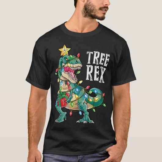 恐竜クリスマスツリーレックスパジャマクリスマスライト Tシャツ (正面)