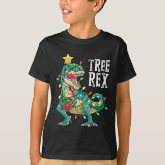 恐竜クリスマスツリーレックスパジャマスメンボーイズクリスマス Tシャツ