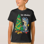 恐竜クリスマスツリーレックス闘争ボーイズクリスマス Tシャツ (正面)