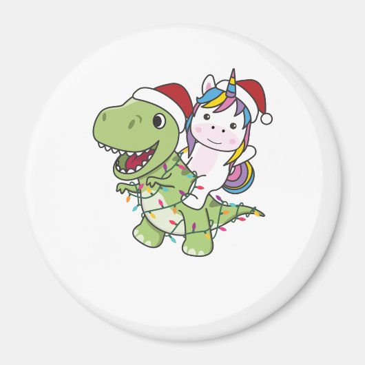 恐竜クリスマスユニコーン冬Tレックスディノ マグネット (正面)