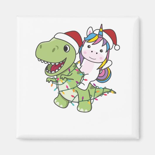 恐竜クリスマスユニコーン冬Tレックスディノ マグネット (正面)