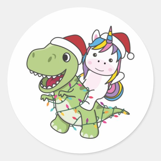 恐竜クリスマスユニコーン冬Tレックスディーノクラス ラウンドシール (正面)