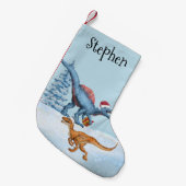 恐竜クリスマスレプター水色名 スモールクリスマスストッキング (正面 (吊り時))