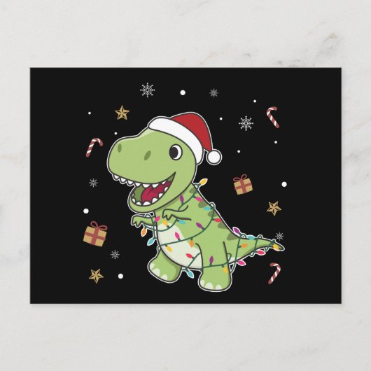 恐竜クリスマス雪の冬TレックスDinoはがき ポストカード (正面)
