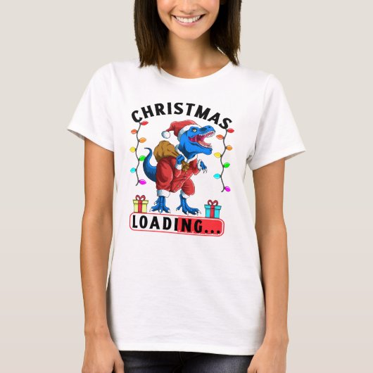 恐竜クリスマス+T+Rex+プレゼントの休日 Tシャツ (正面)