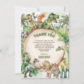 恐竜クールの緑のダイノダニ誕生日パーティー サンキューカード (正面)