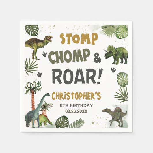 恐竜クールジュラシック男の子の誕生日パーティー スタンダードカクテルナプキン (正面)