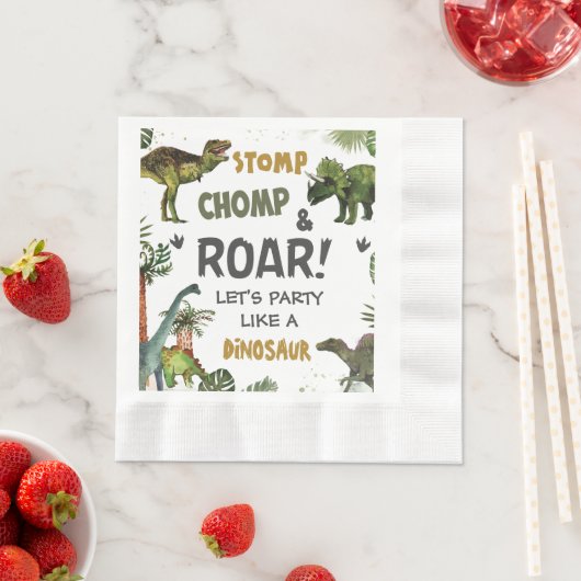 恐竜クールジュラシック男の子の誕生日パーティー 縁ありランチョンナプキン (インサイチュ)