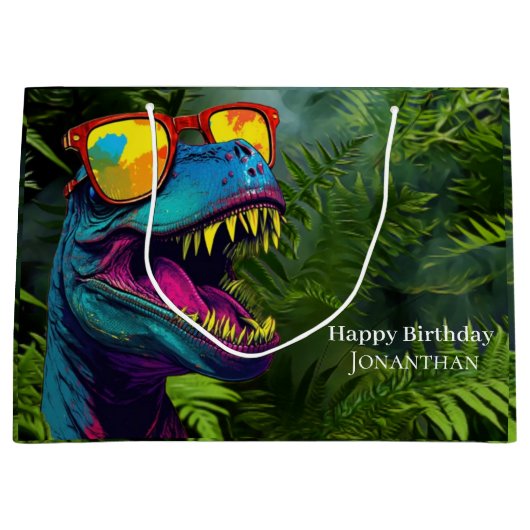 恐竜クール紫色のジャングル ラージペーパーバッグ (正面)